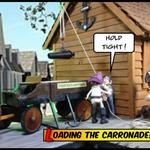 Seth and Caleb load the carronade onto the wagon.